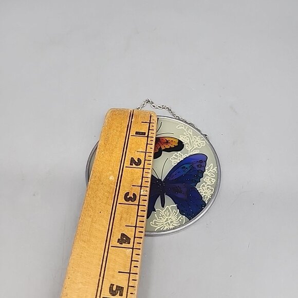 Vintage Stained Glass Butterfly Suncatcher 3.5" Round - Picture 2 of 2